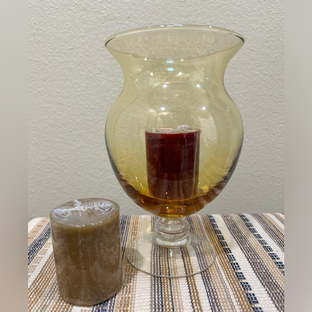 ***Amber Vase/Candleholder & 2 free candles by Home Interiors.